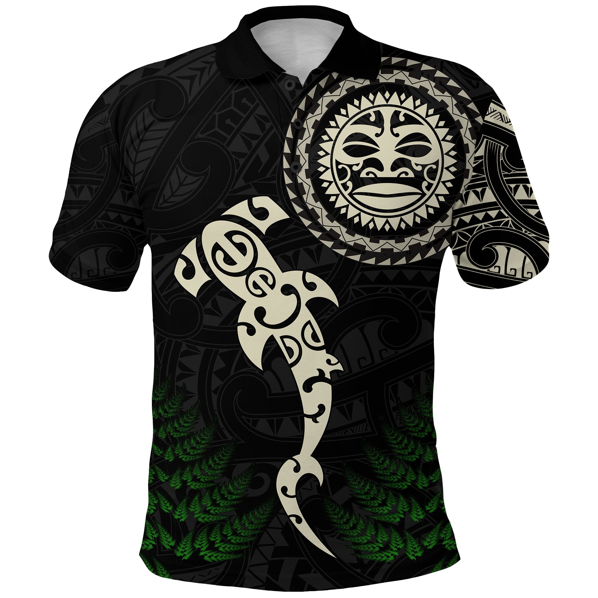 custom-personalised-aotearoa-fern-polo-shirt-maori-manaia-and-fish