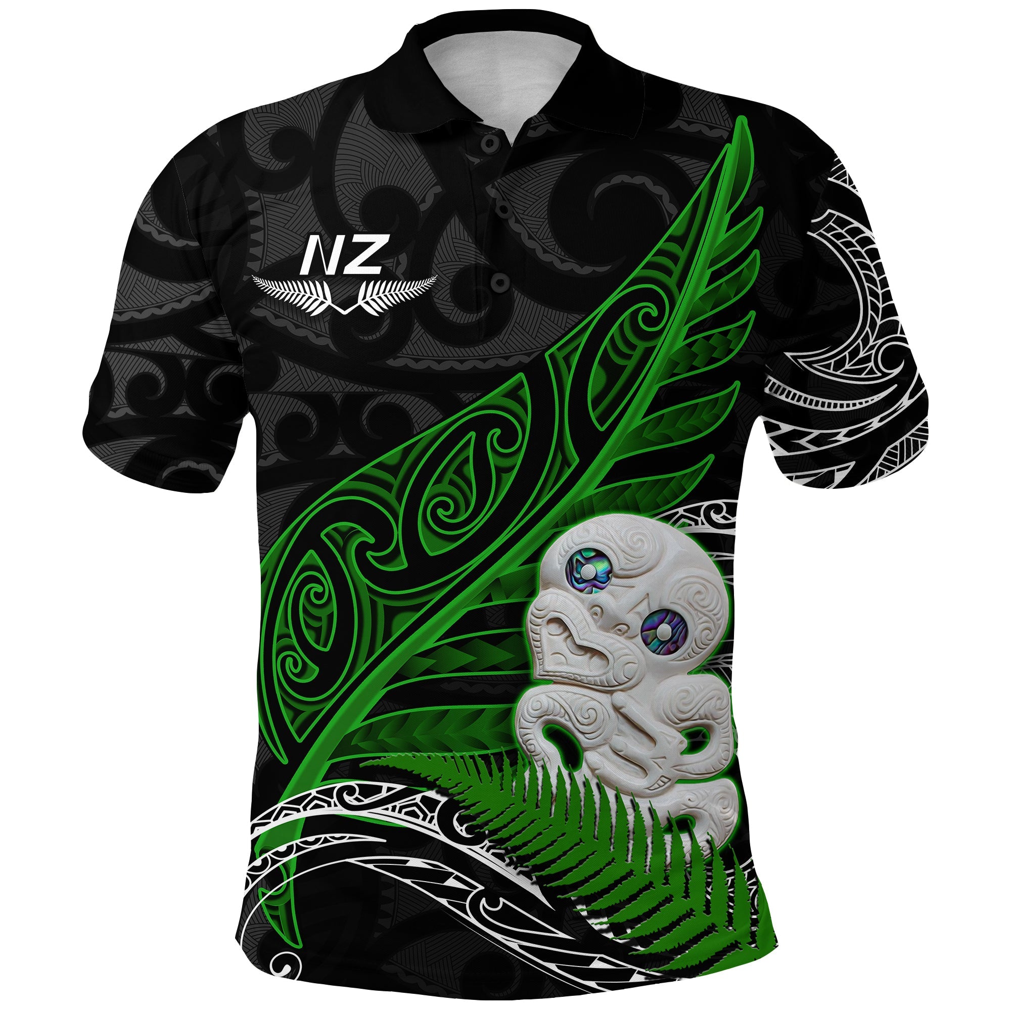 custom-personalised-aotearoa-maori-polo-shirt-hei-tiki-and-fern