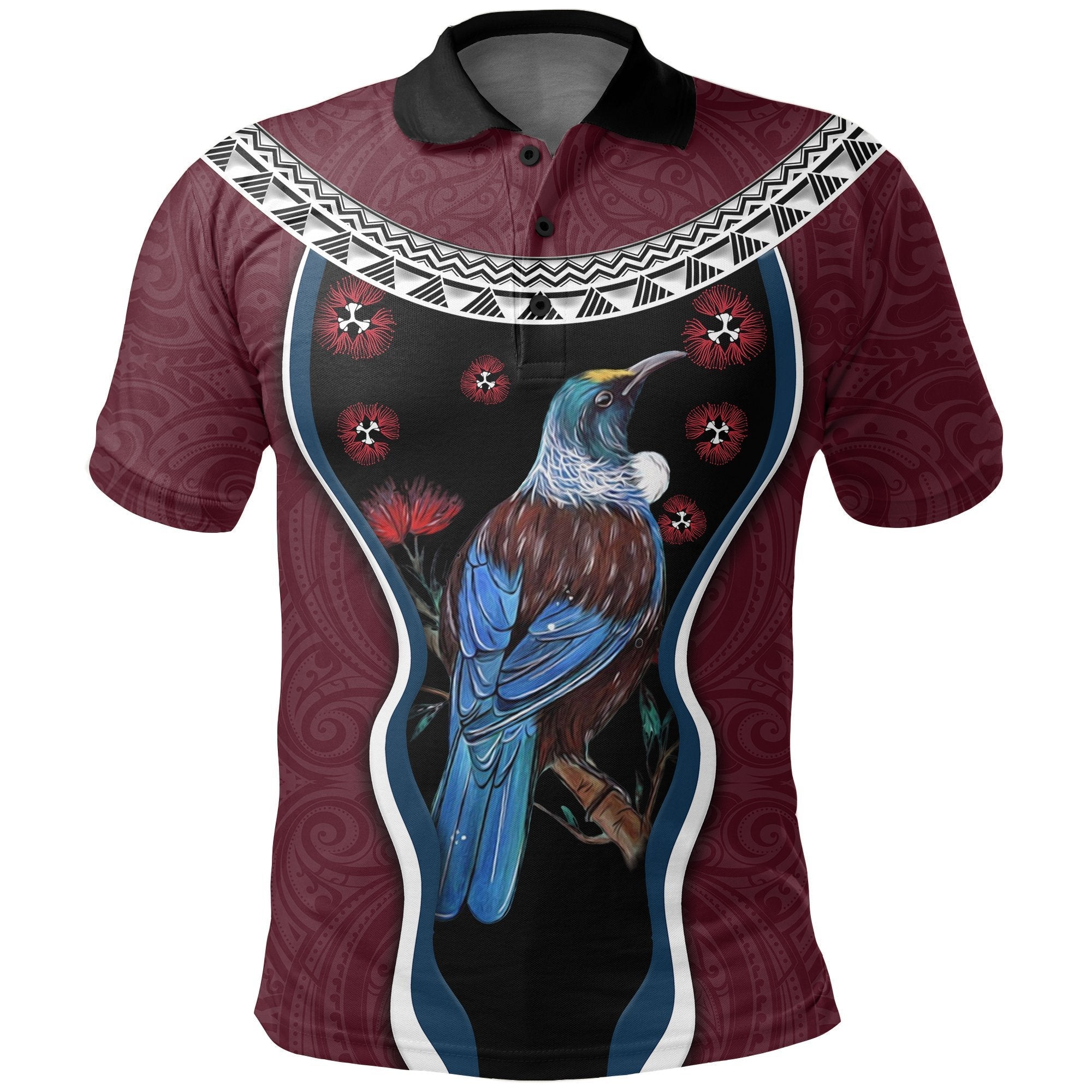 new-zealand-tui-bird-polo-shirt-pohutukawa-burgundy