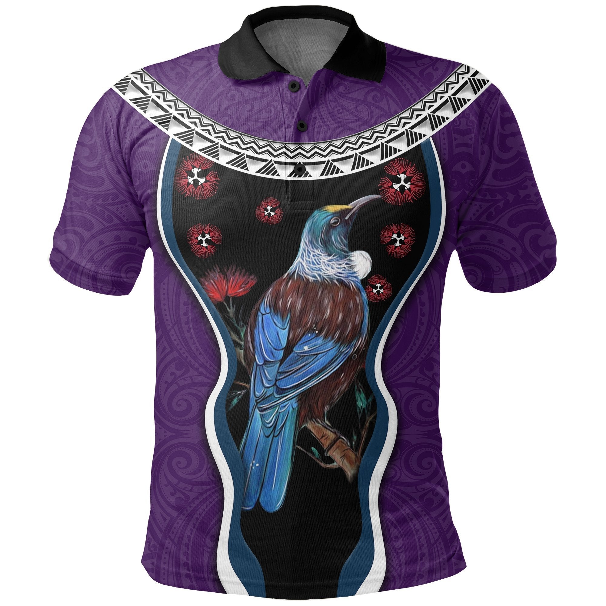 new-zealand-tui-bird-polo-shirt-pohutukawa-purple