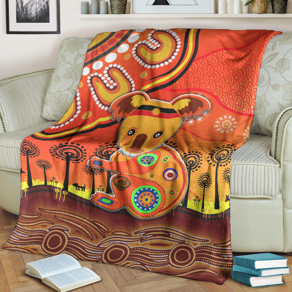 aboriginal-art-koala-premium-blanket-indigenous-unique-vibes-orange