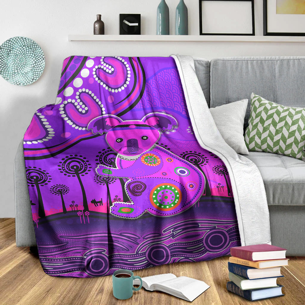 aboriginal-art-koala-premium-blanket-indigenous-unique-vibes-purple