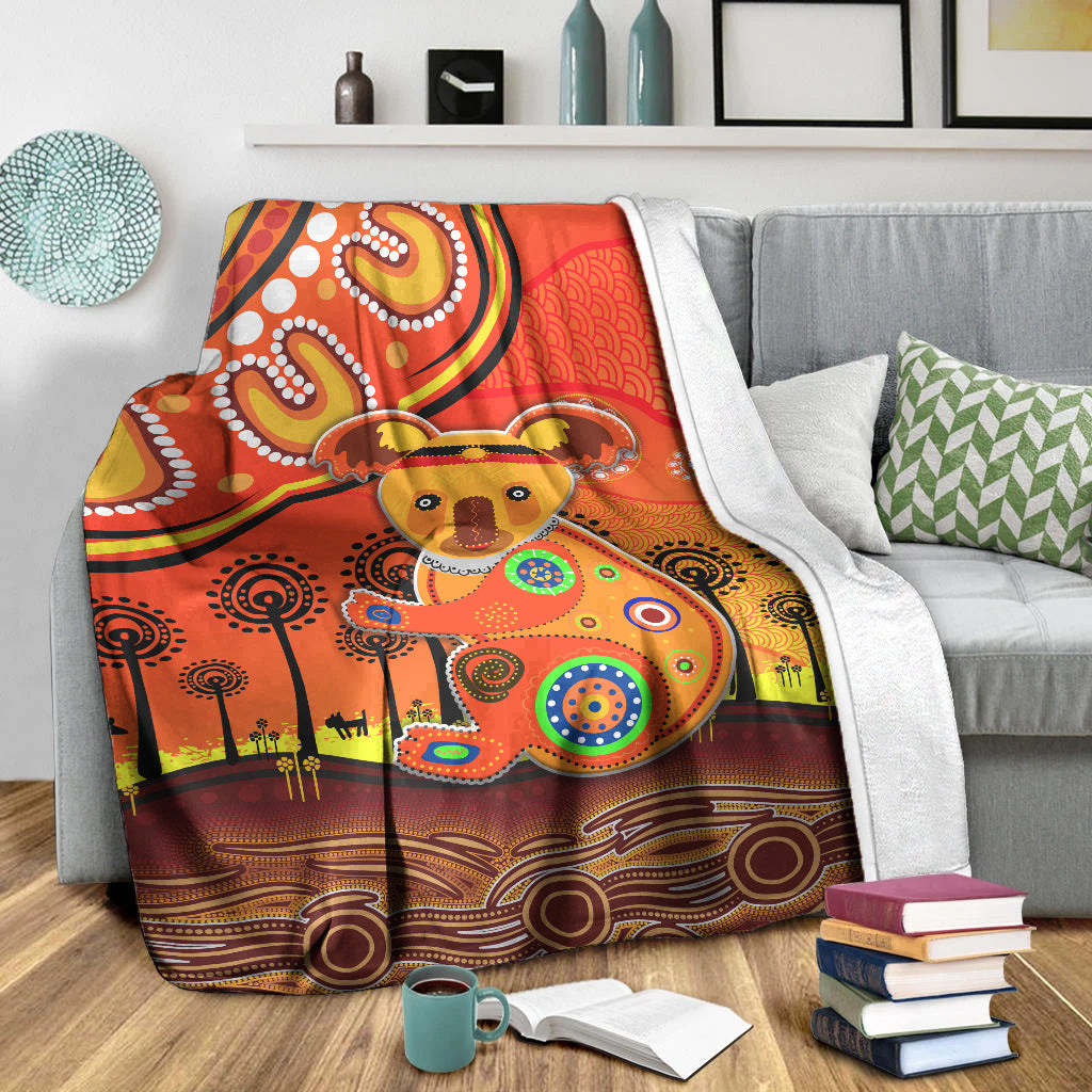 aboriginal-art-koala-premium-blanket-indigenous-unique-vibes-orange