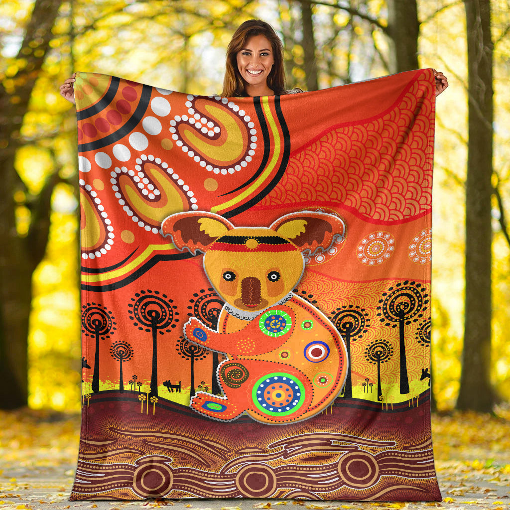 aboriginal-art-koala-premium-blanket-indigenous-unique-vibes-orange