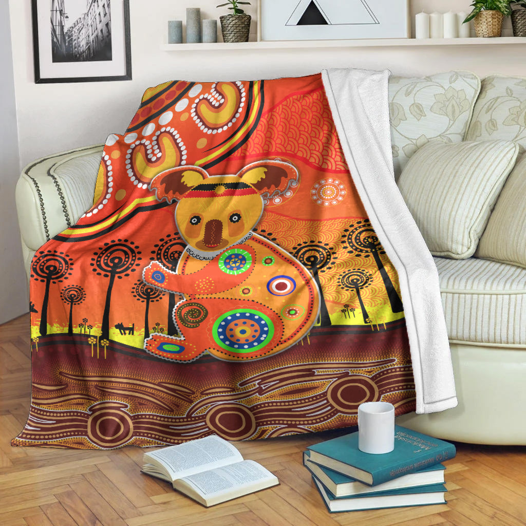 aboriginal-art-koala-premium-blanket-indigenous-unique-vibes-orange