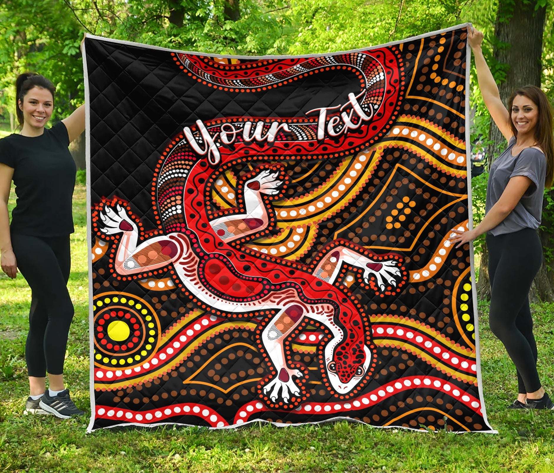 custom-personalised-aboriginal-art-lizard-premium-quilt-you-are-number-one