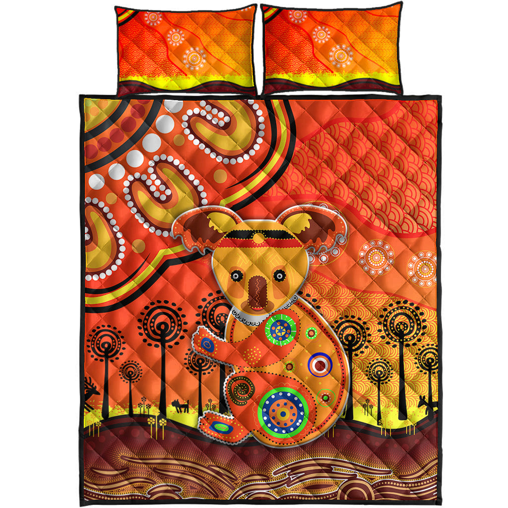 aboriginal-art-koala-quilt-bed-set-indigenous-unique-vibes-orange