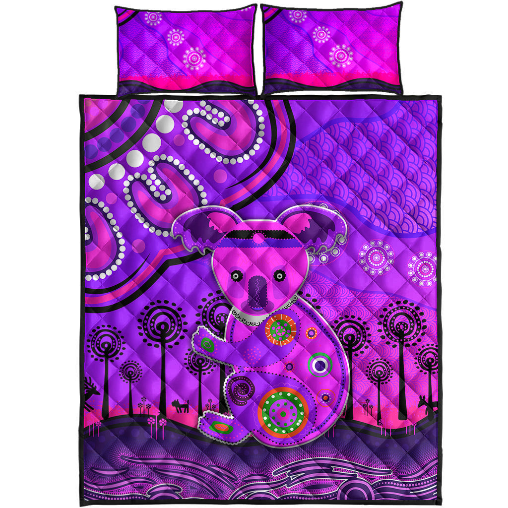 aboriginal-art-koala-quilt-bed-set-indigenous-unique-vibes-purple