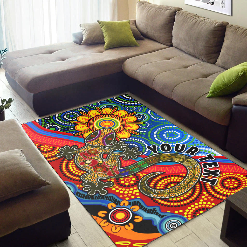 custom-personalised-australia-lizard-and-sun-area-rug-aboriginal-art-speical