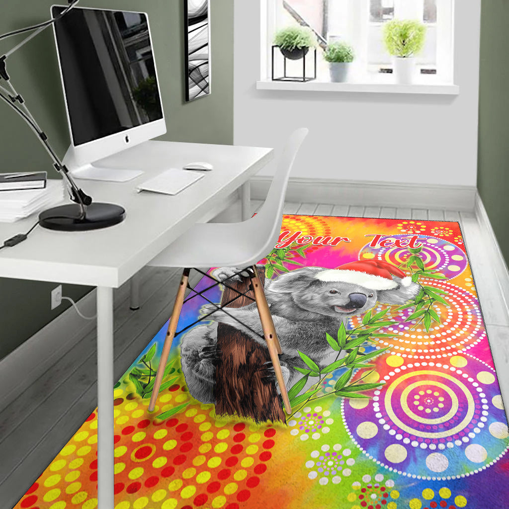 custom-personalised-australia-koala-aboriginal-area-rug-rainbow-tie-dye-merry-christmas