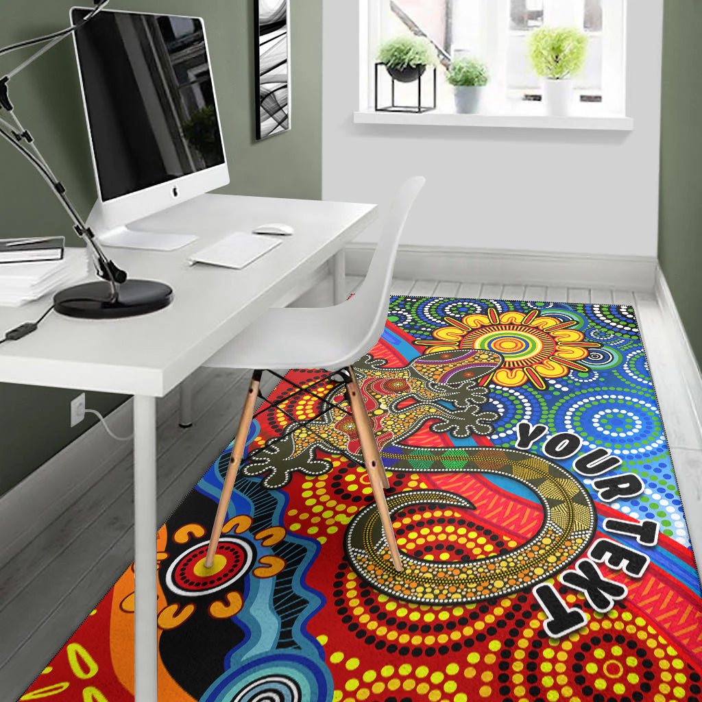 custom-personalised-australia-lizard-and-sun-area-rug-aboriginal-art-speical