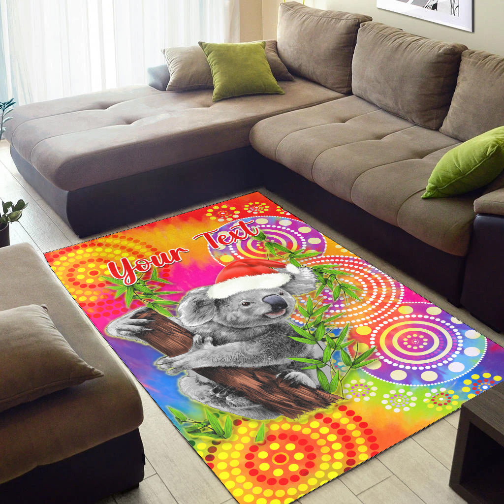 custom-personalised-australia-koala-aboriginal-area-rug-rainbow-tie-dye-merry-christmas