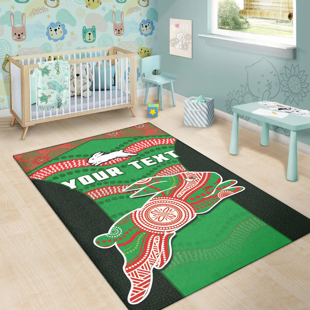 custom-personalised-rabbitohs-rugby-area-rug-souths-1908-aboriginal-dot-painting-go-bunnies