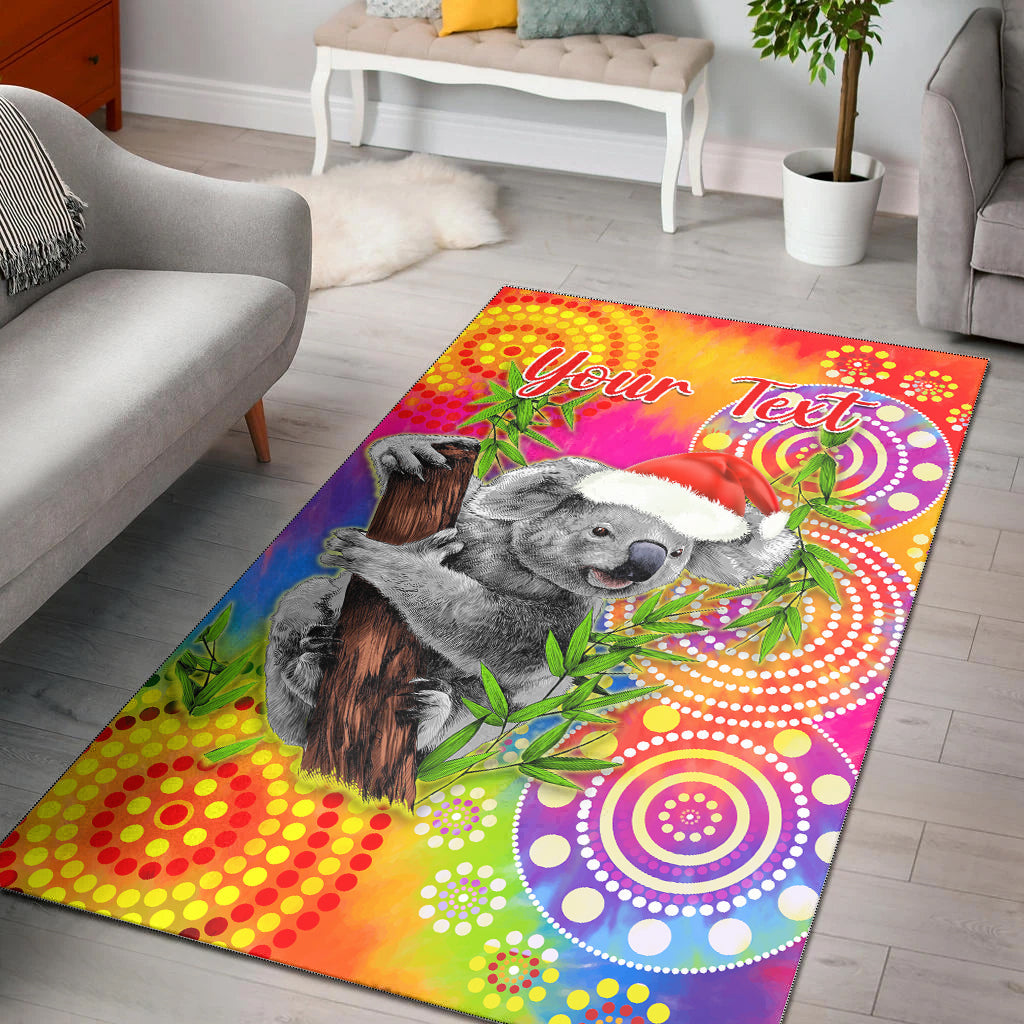 custom-personalised-australia-koala-aboriginal-area-rug-rainbow-tie-dye-merry-christmas