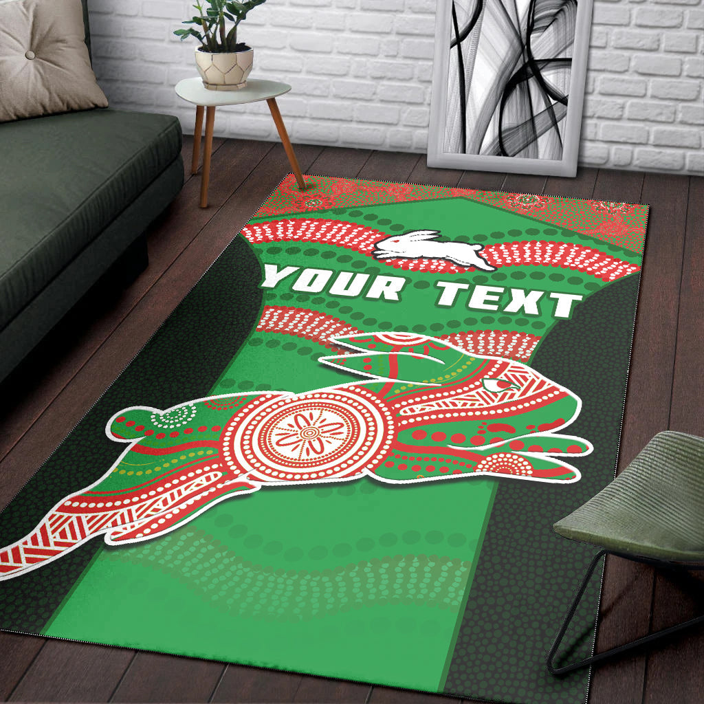 custom-personalised-rabbitohs-rugby-area-rug-souths-1908-aboriginal-dot-painting-go-bunnies