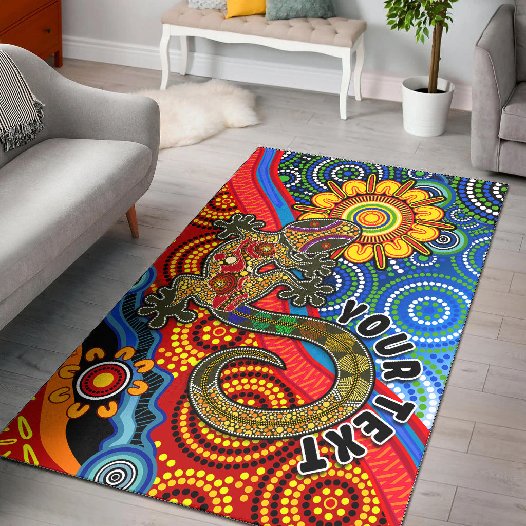 custom-personalised-australia-lizard-and-sun-area-rug-aboriginal-art-speical