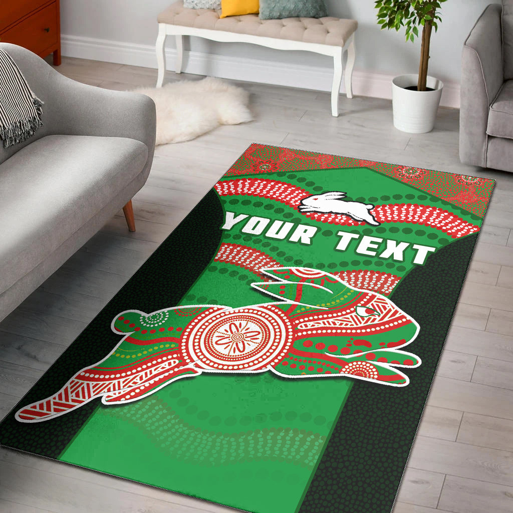 custom-personalised-rabbitohs-rugby-area-rug-souths-1908-aboriginal-dot-painting-go-bunnies