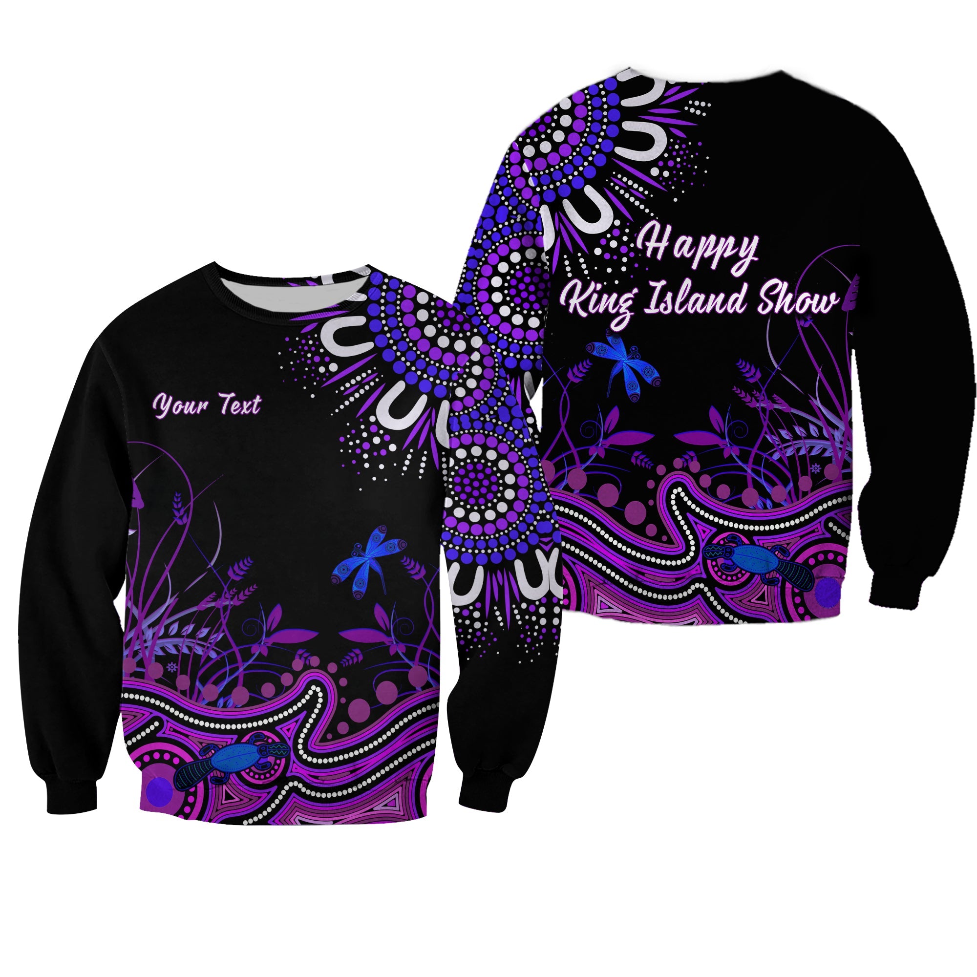 custom-personalised-happy-king-island-show-sweatshirt-aboriginal-tasmania-australia-version-purple