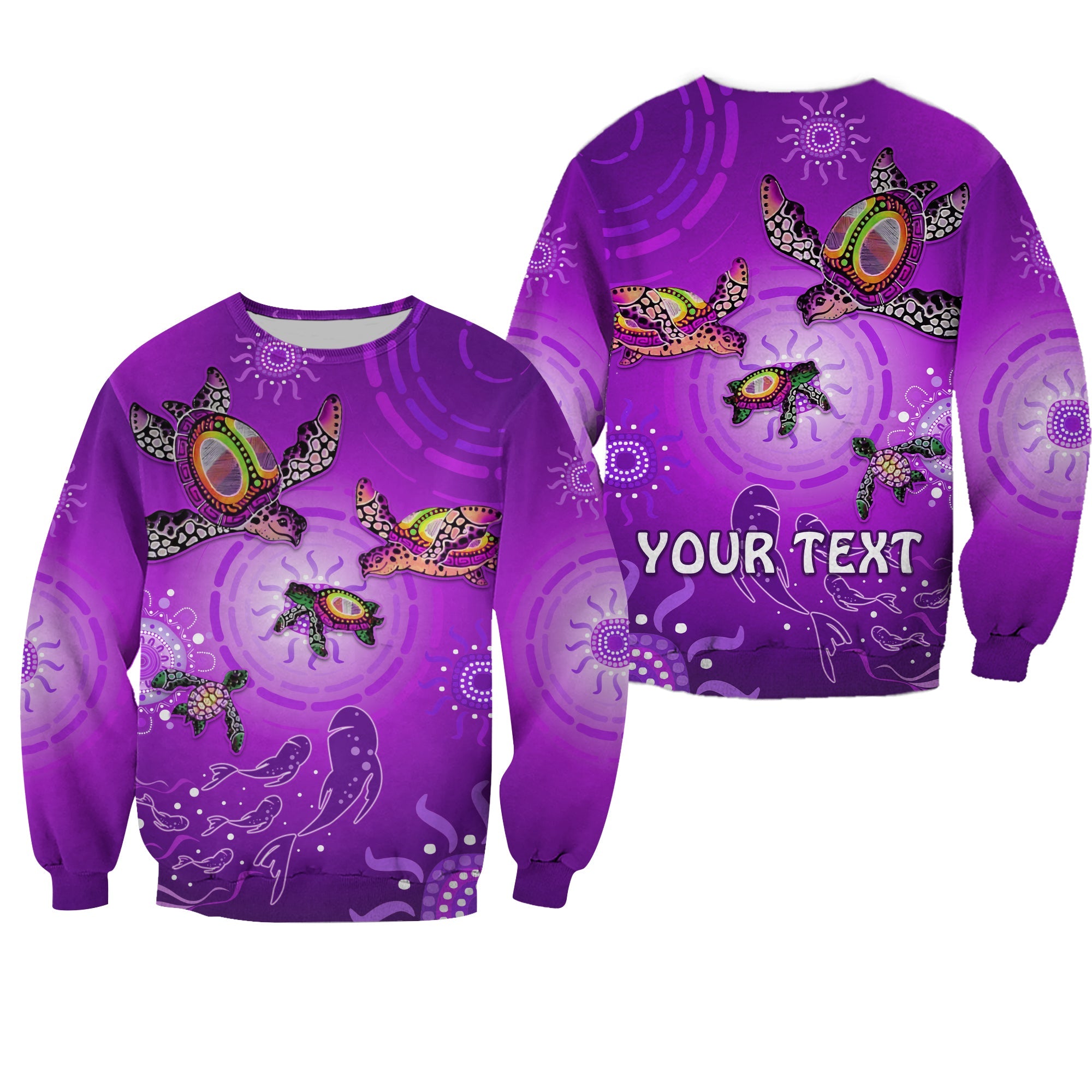 custom-personalised-australian-aboriginal-sweatshirt-happy-turtle-family-version-purple