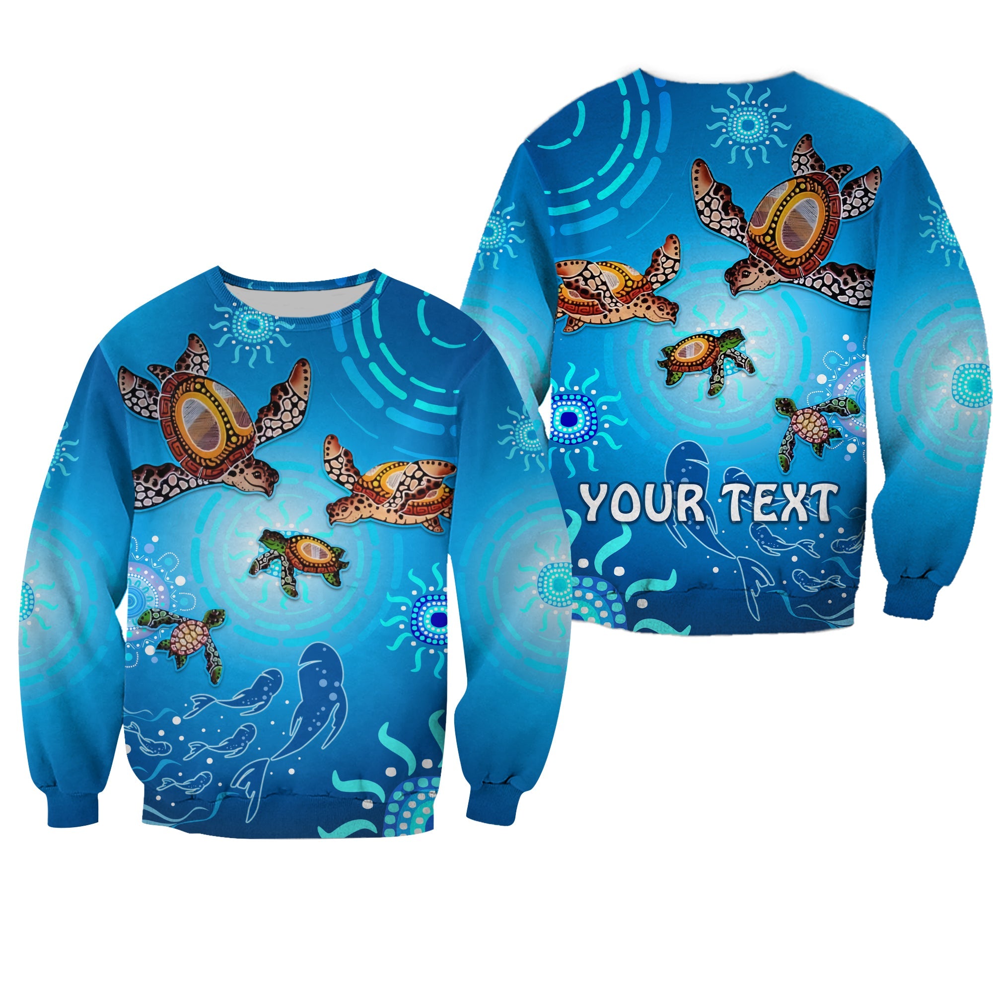 custom-personalised-australian-aboriginal-sweatshirt-happy-turtle-family-version-blue