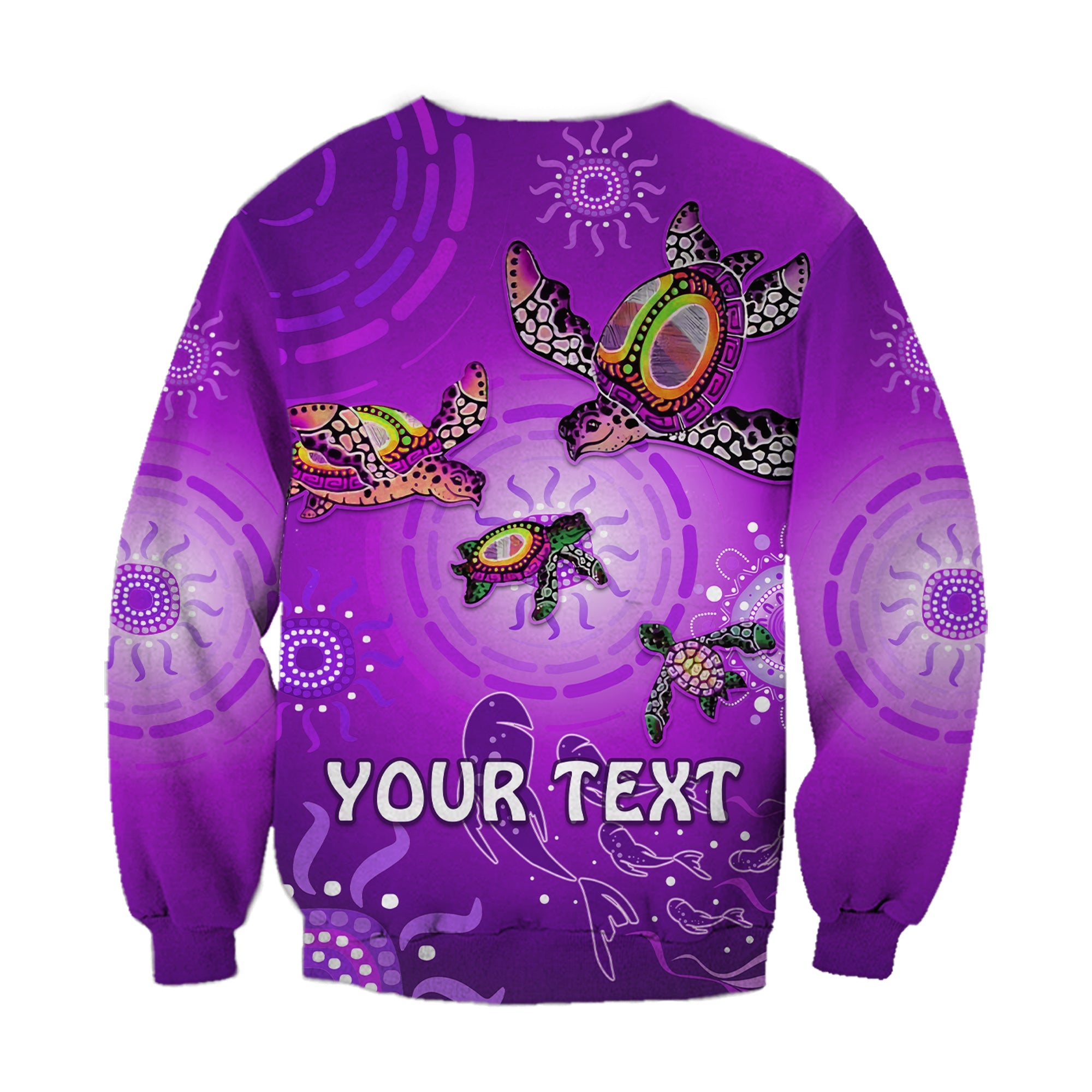 custom-personalised-australian-aboriginal-sweatshirt-happy-turtle-family-version-purple