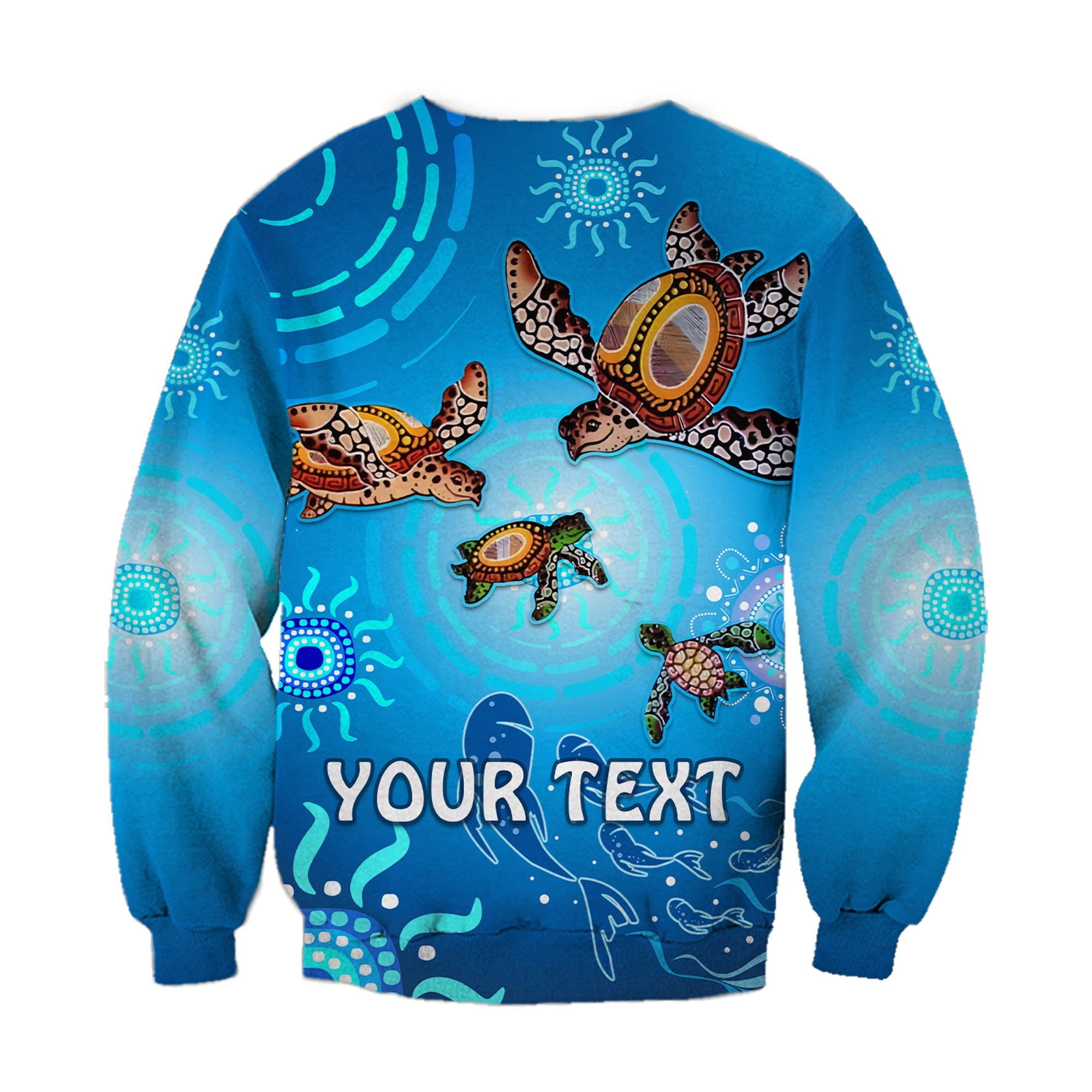 custom-personalised-australian-aboriginal-sweatshirt-happy-turtle-family-version-blue