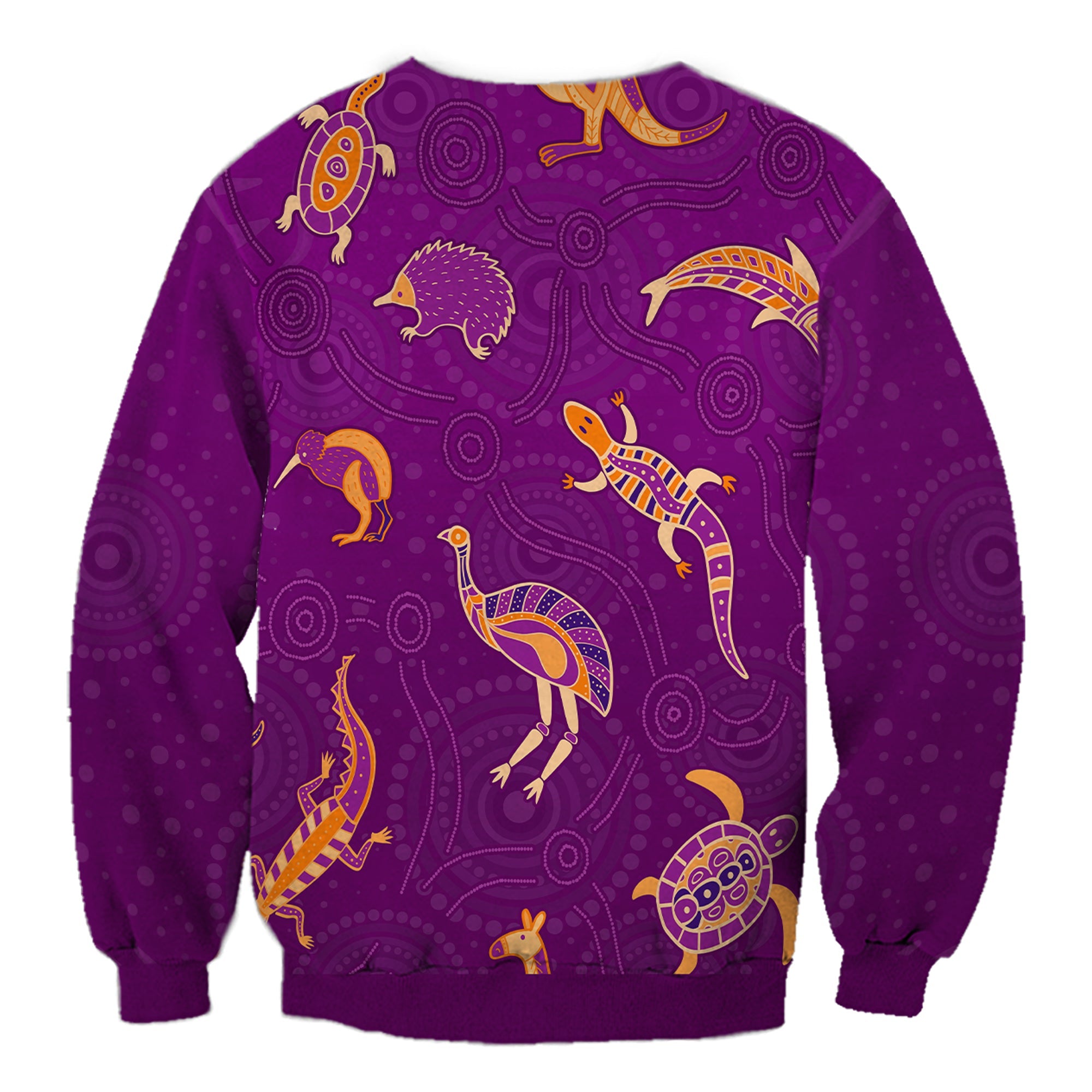 custom-personalised-aboriginal-art-sweatshirt-animals-australia-version-purple