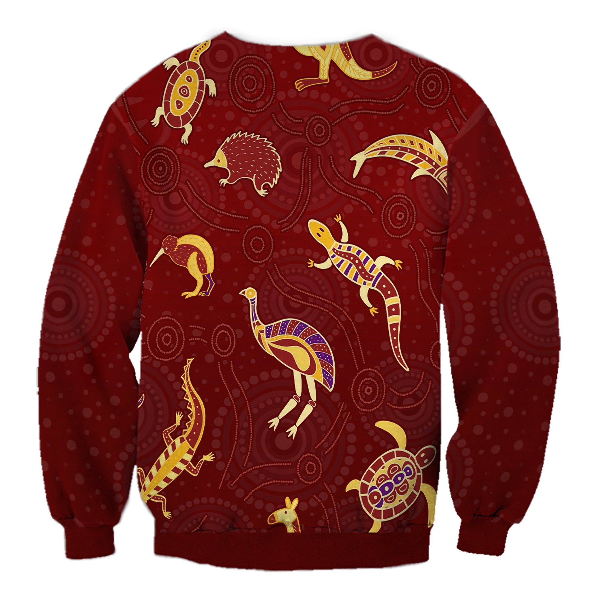 aboriginal-art-sweatshirt-animals-australia-version-maroon