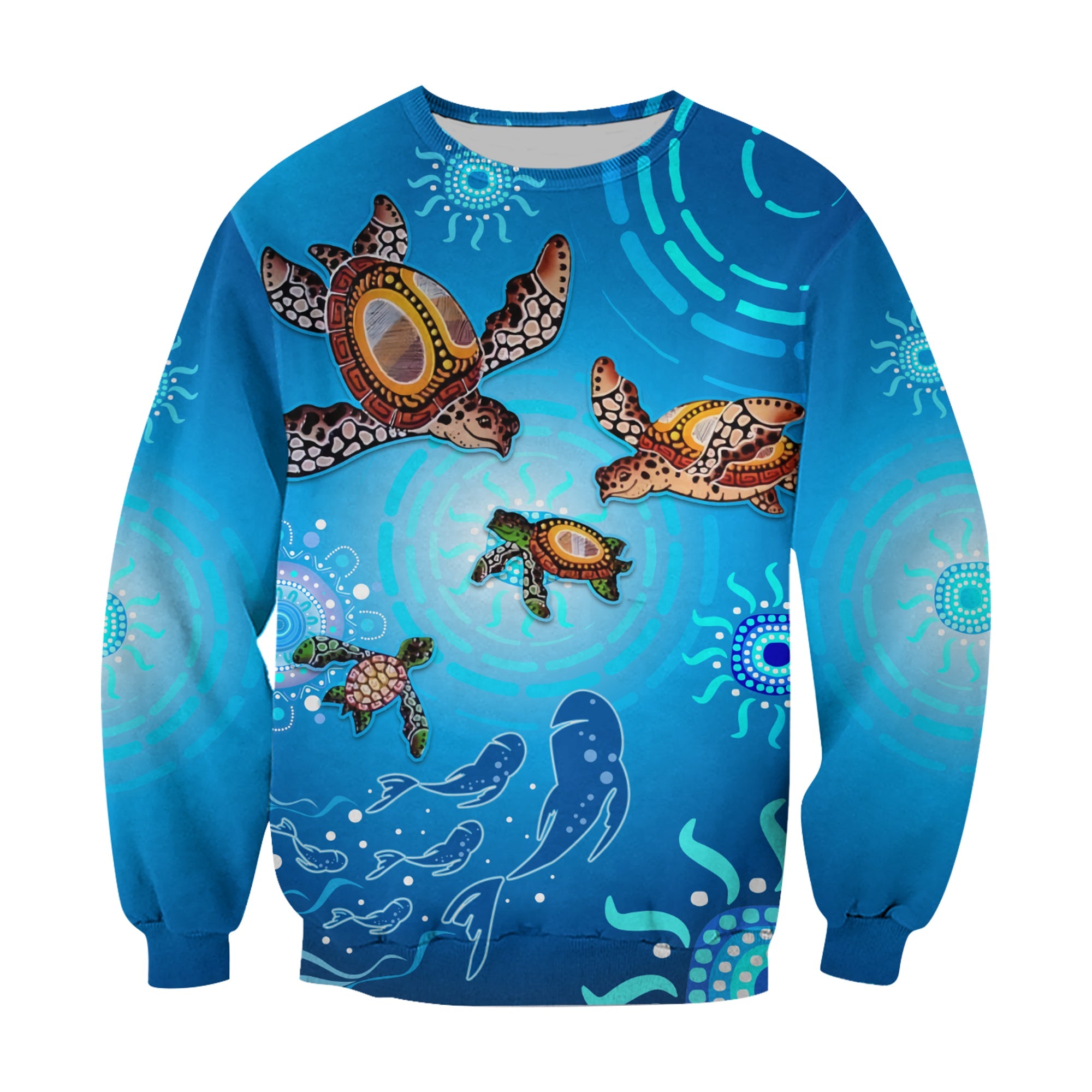 australian-aboriginal-sweatshirt-happy-turtle-family-version-blue