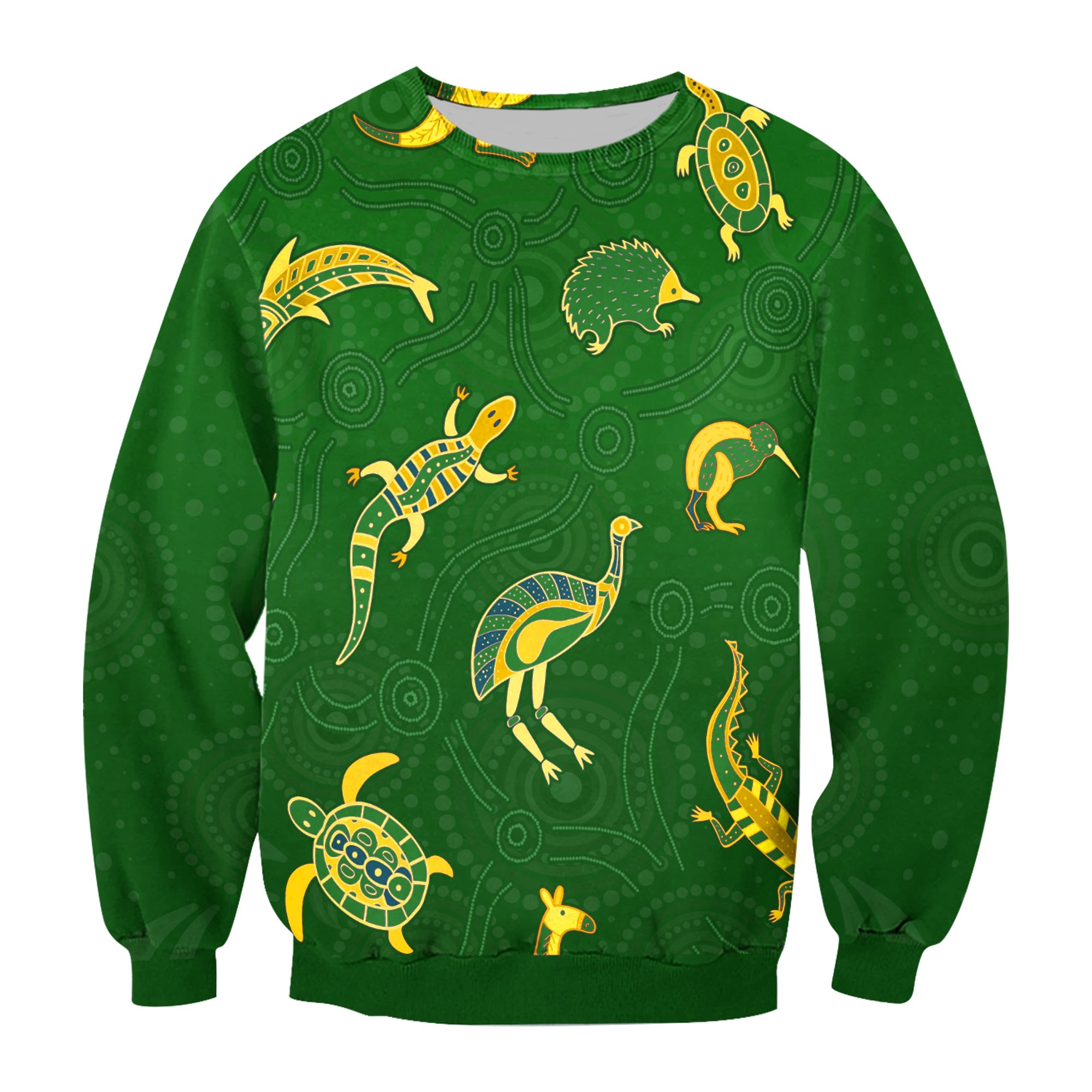 aboriginal-art-sweatshirt-animals-australia-version-green