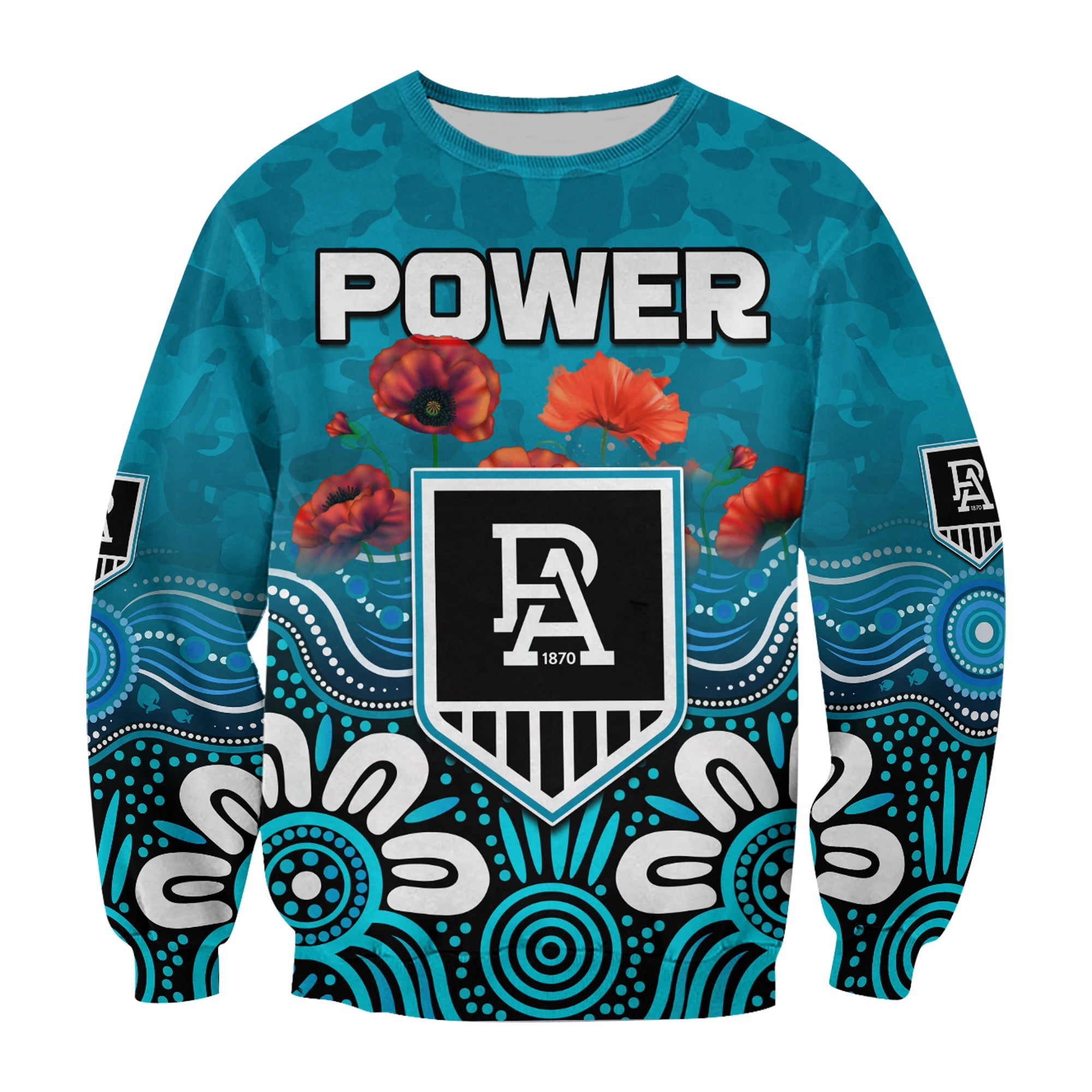 custom-text-and-number-power-anzac-2022-sweatshirt-port-adelaide-aboriginal-remember-them