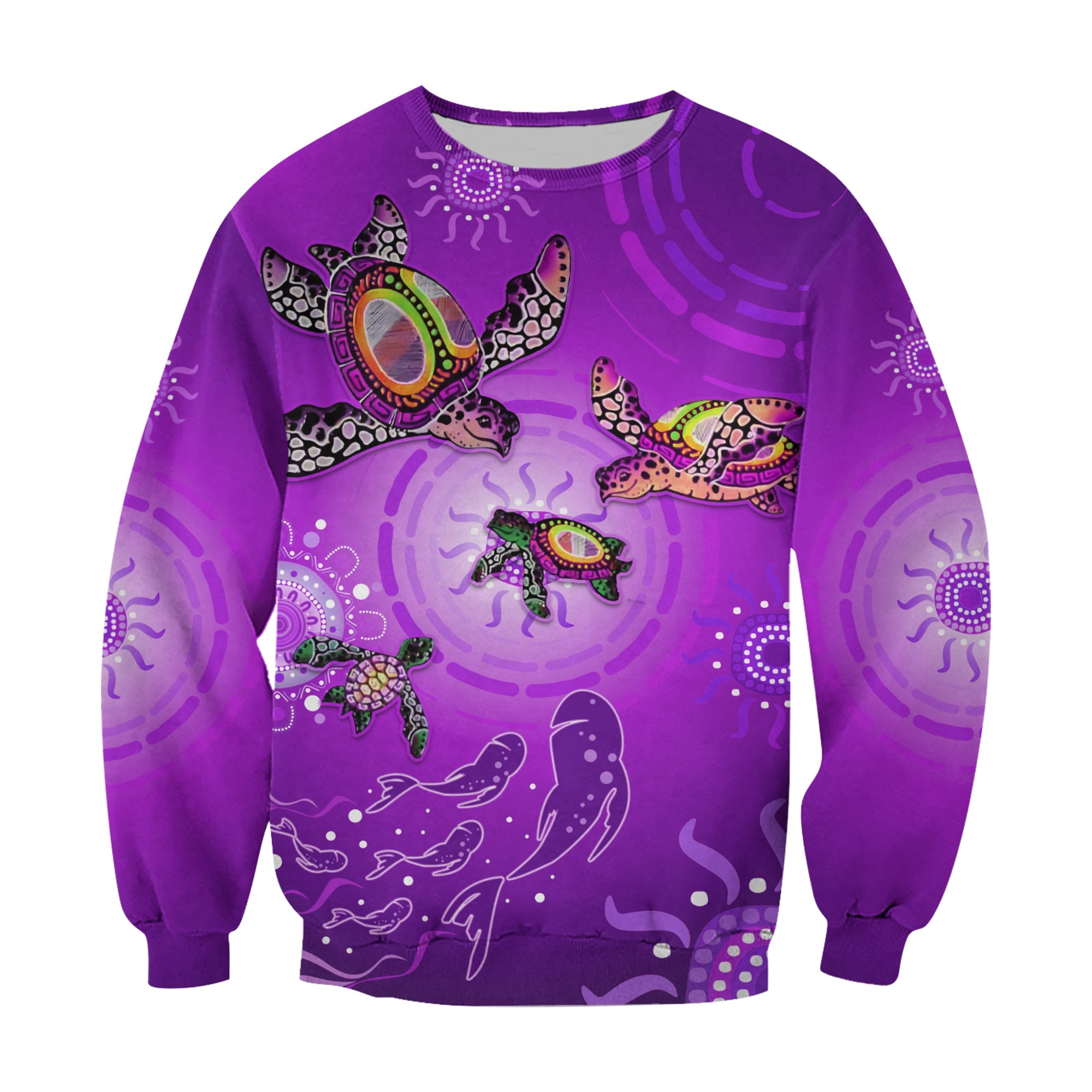 custom-personalised-australian-aboriginal-sweatshirt-happy-turtle-family-version-purple