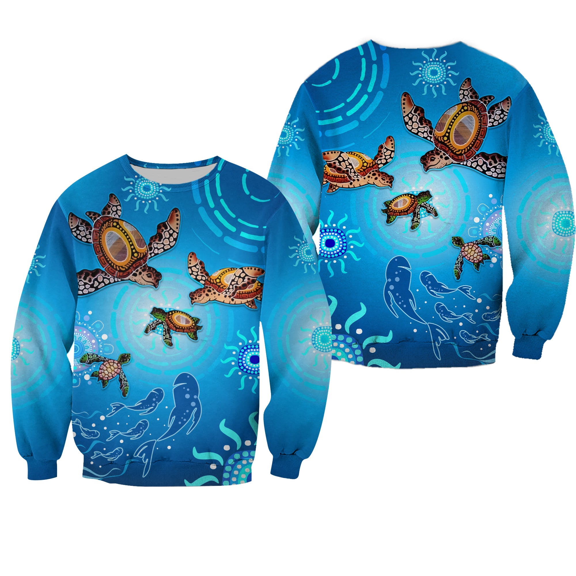 australian-aboriginal-sweatshirt-happy-turtle-family-version-blue