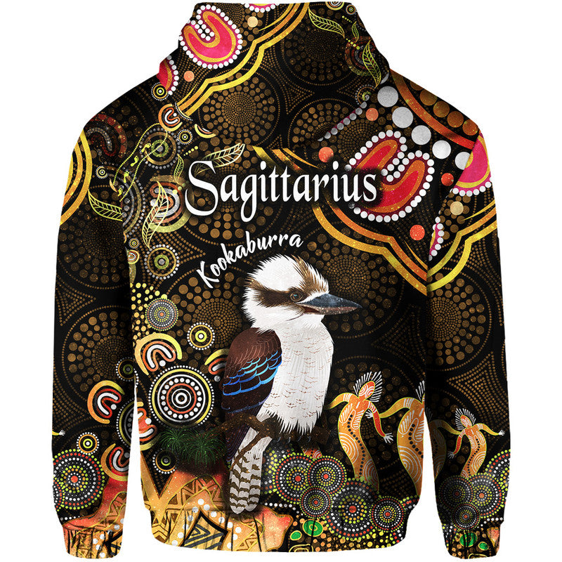 australian-astrology-zip-up-and-pullover-hoodie-sagittarius-kookaburra-zodiac-aboriginal-vibes-gold