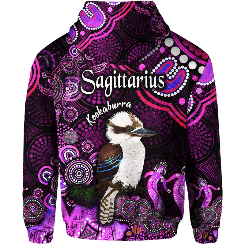 australian-astrology-zip-up-and-pullover-hoodie-sagittarius-kookaburra-zodiac-aboriginal-vibes-pink