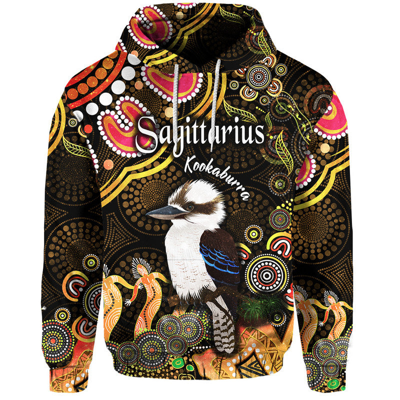 australian-astrology-zip-up-and-pullover-hoodie-sagittarius-kookaburra-zodiac-aboriginal-vibes-gold