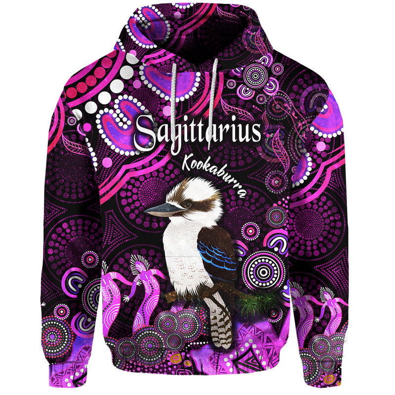 australian-astrology-zip-up-and-pullover-hoodie-sagittarius-kookaburra-zodiac-aboriginal-vibes-pink