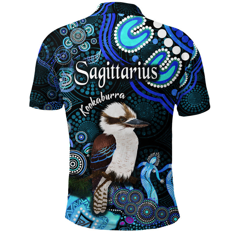 australian-astrology-polo-shirt-sagittarius-kookaburra-zodiac-aboriginal-vibes-blue