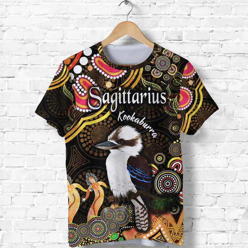 australian-astrology-t-shirt-sagittarius-kookaburra-zodiac-aboriginal-vibes-gold