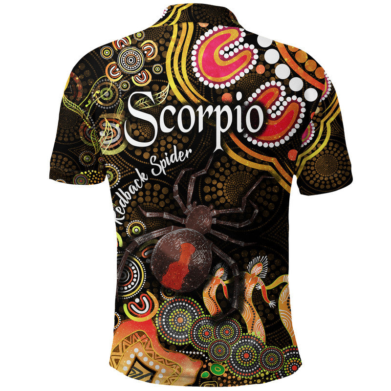 australian-astrology-polo-shirt-scorpio-redback-spider-zodiac-aboriginal-vibes-gold