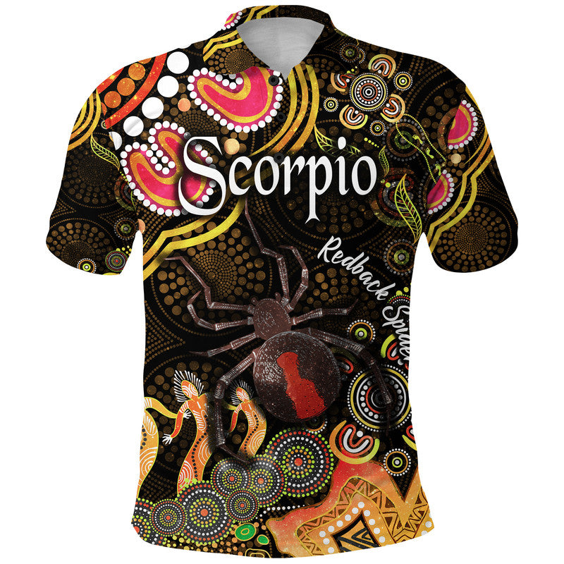 australian-astrology-polo-shirt-scorpio-redback-spider-zodiac-aboriginal-vibes-gold