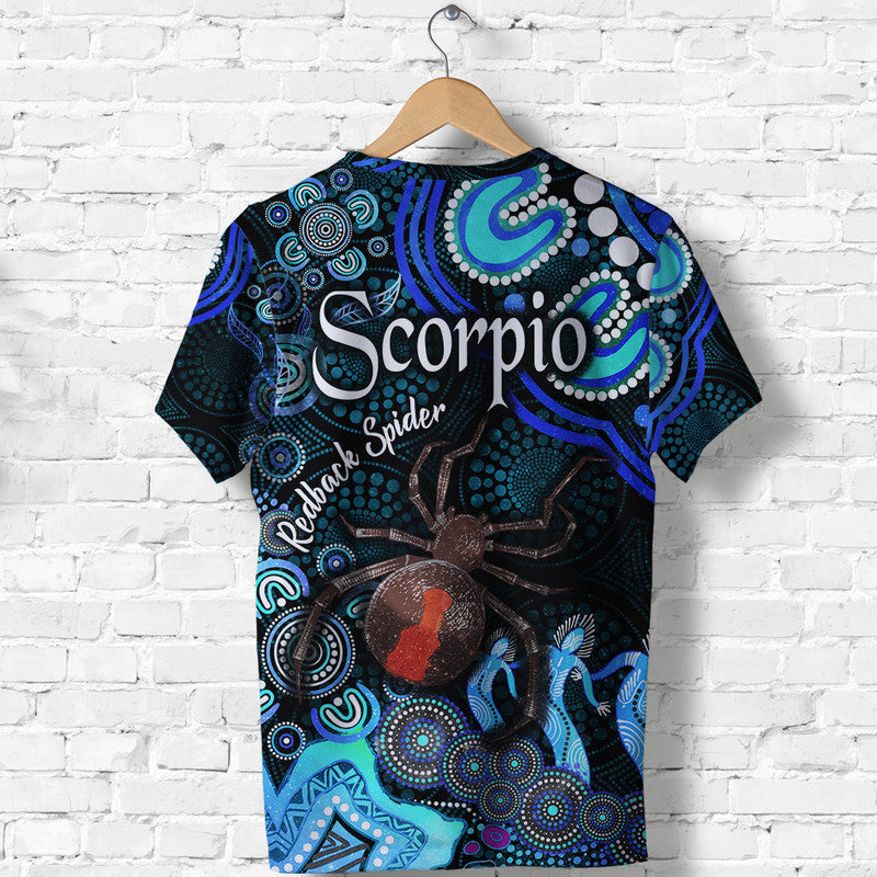 australian-astrology-t-shirt-scorpio-redback-spider-zodiac-aboriginal-vibes-blue