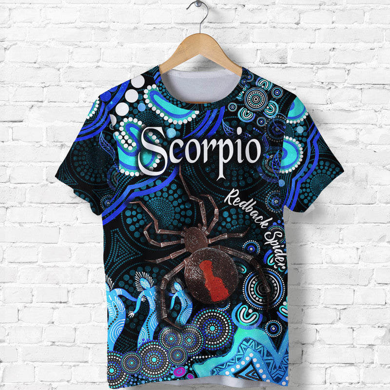 australian-astrology-t-shirt-scorpio-redback-spider-zodiac-aboriginal-vibes-blue