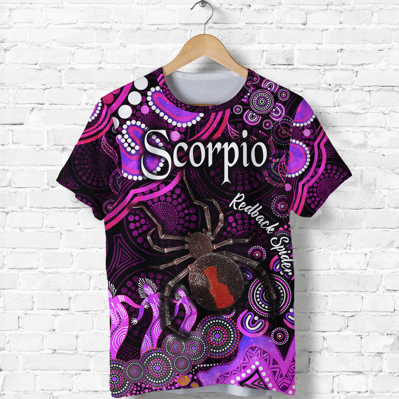 australian-astrology-t-shirt-scorpio-redback-spider-zodiac-aboriginal-vibes-pink