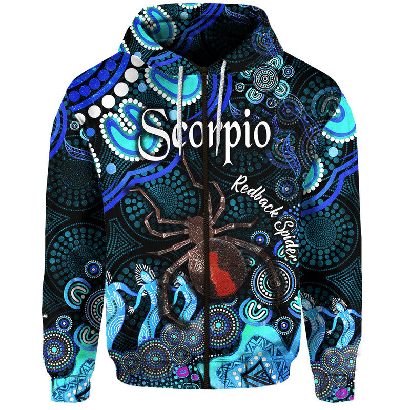 custom-personalised-australian-astrology-zip-up-and-pullover-hoodie-scorpio-redback-spider-zodiac-aboriginal-vibes-blue