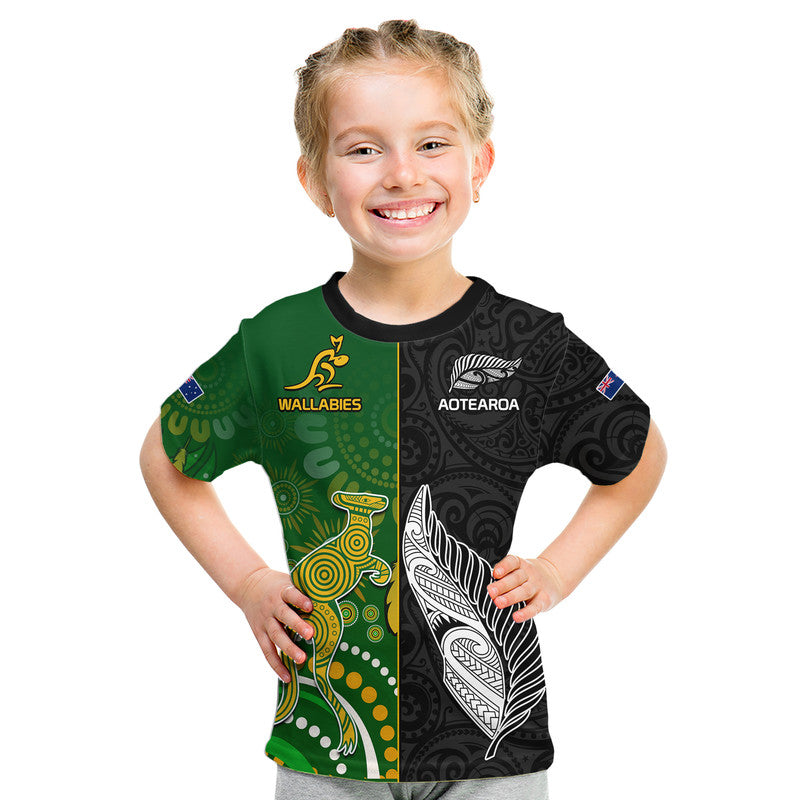 custom-personalised-aotearoa-rugby-all-black-combine-australia-wallabies-kid-t-shirt-aboriginal-kangaroo-and-maori-fern