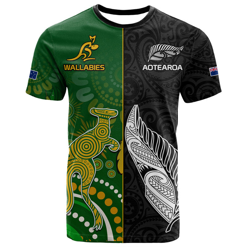 custom-personalised-aotearoa-rugby-all-black-combine-australia-wallabies-t-shirt-aboriginal-kangaroo-and-maori-fern