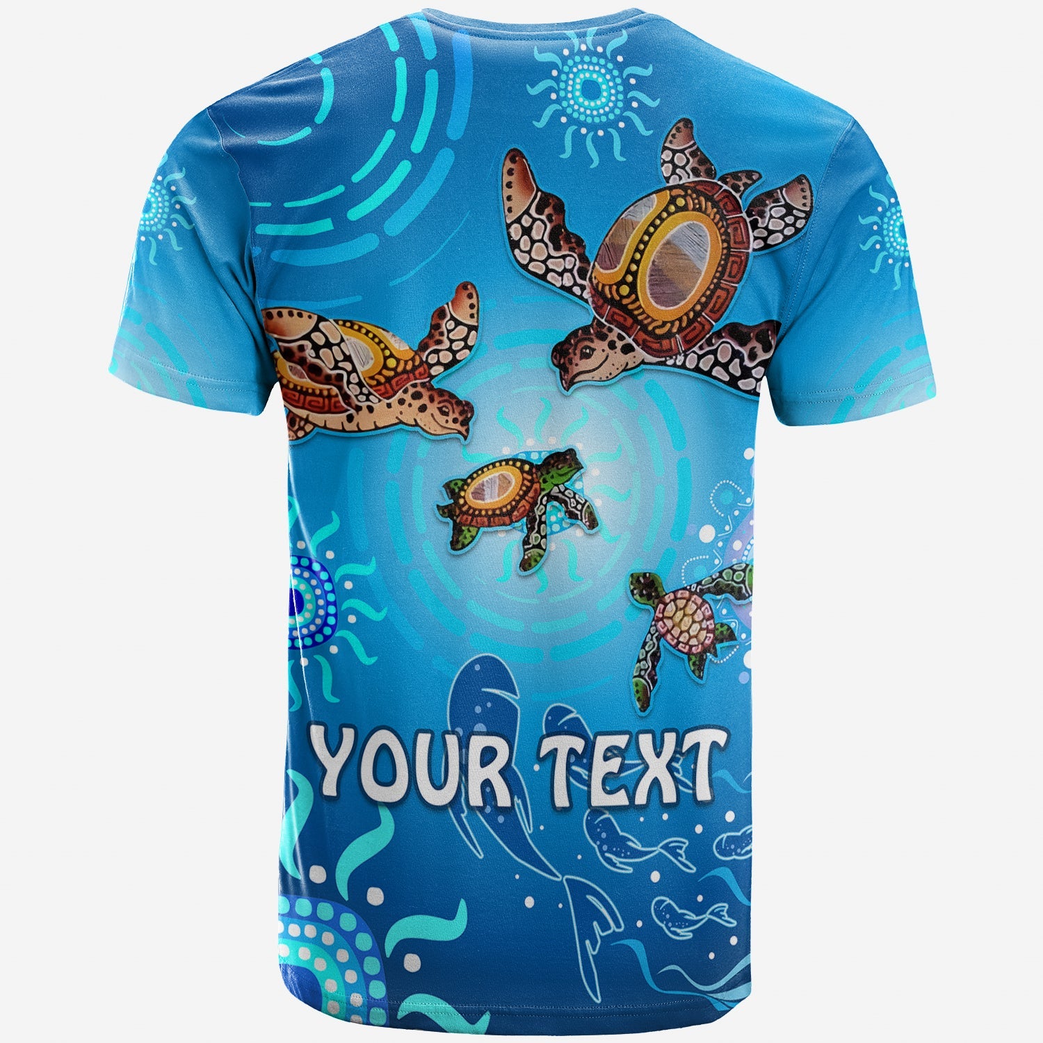 custom-personalised-australian-aboriginal-t-shirt-happy-turtle-family-version-blue