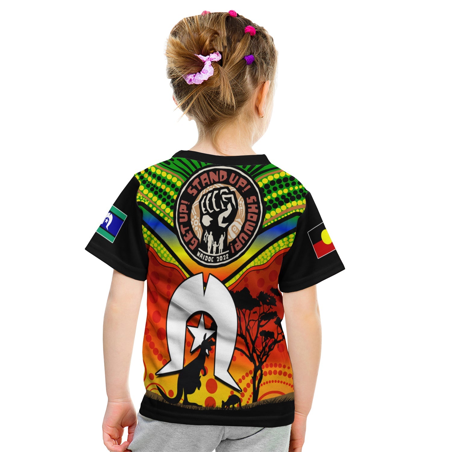 NAIDOC Week 2022 T Shirt Dhari Aboriginal Get Up! Stand Up! Show Up! LT13