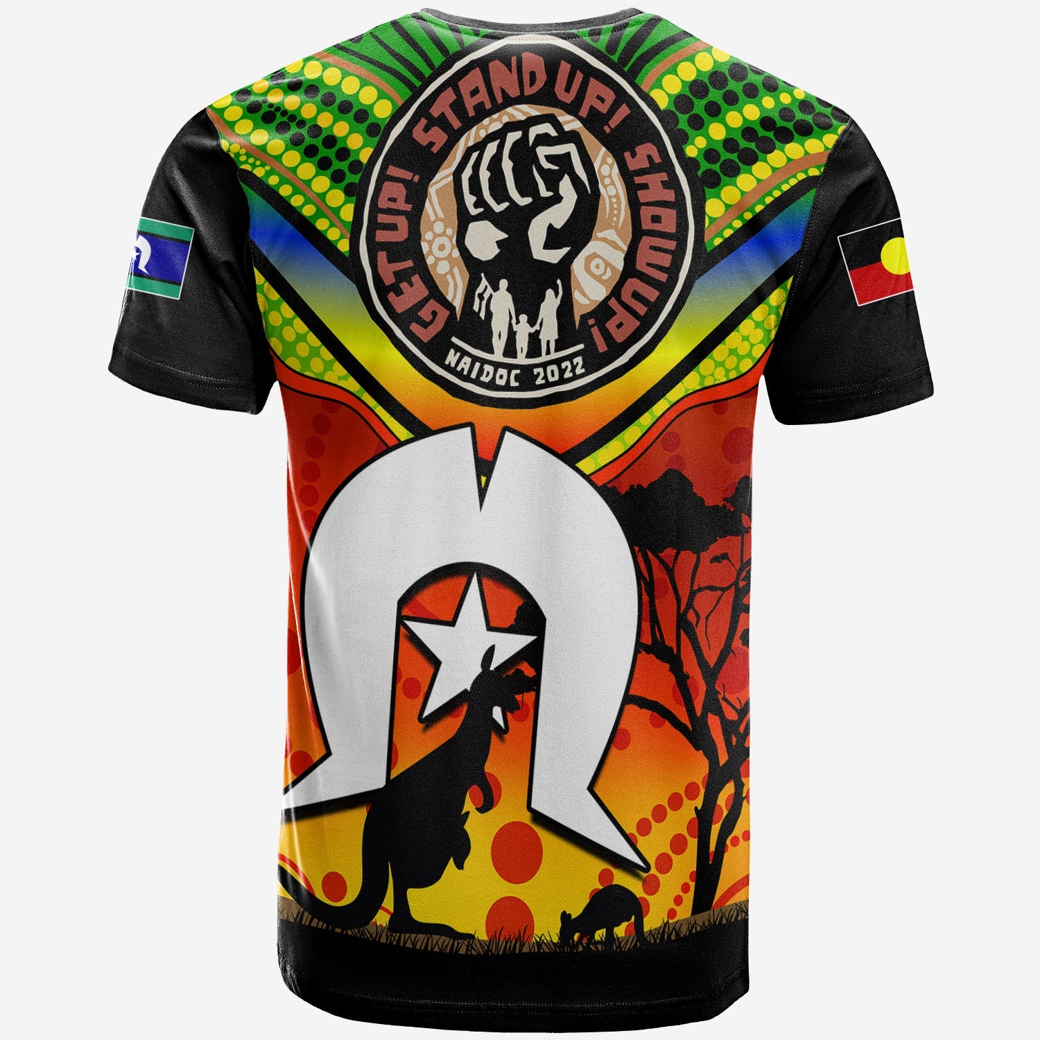 NAIDOC Week 2022 T Shirt Dhari Aboriginal Get Up! Stand Up! Show Up! LT13